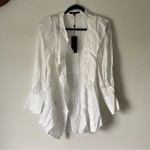 BCBG MaxAzria  White Top XXS  Long Sleeve Lightweight Button Up Peplum